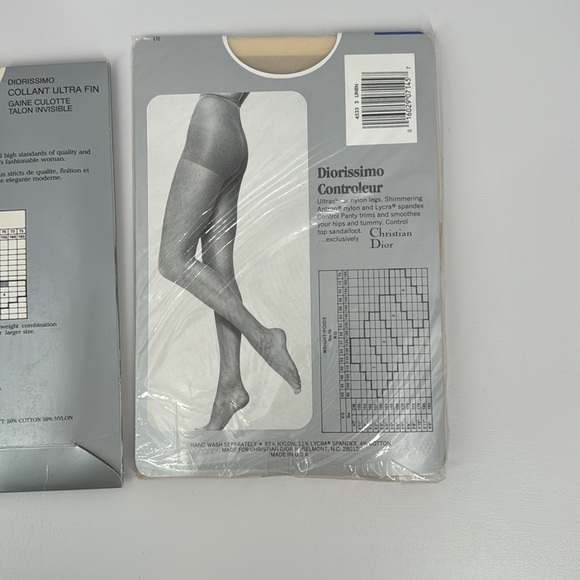 lot of 2 vintage control top christian Dior pantyhose size 3 sandalfoot - Picture 4 of 5